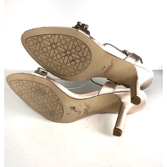 Jewel Badgley Mischka Embellished Stiletto Wrap Around Champagne Heels Sz 8.5 - Picture 8 of 9